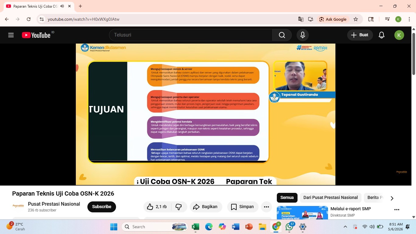 Waka Kesiswaan MTsN 9 Bantul Ikuti Paparan Teknis Uji Coba OSN-K 2026